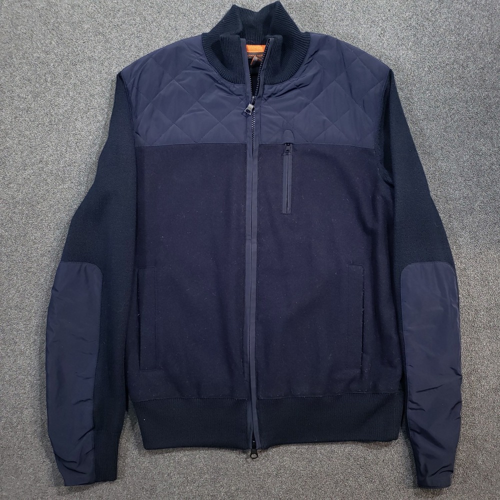 Banana‎ Republic Quilted Bomber Jacket Men's Small Navy Blue Full Zip Wool